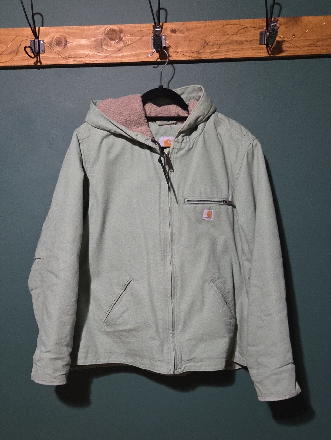 Carhartt Seaglass Blue Hooded Work Jacket With Sherpa Lining Womens Xl 16/18